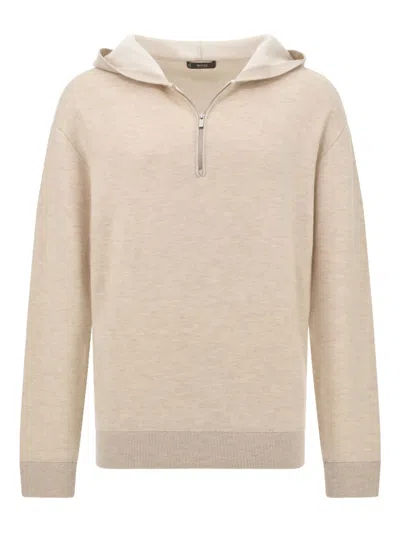 Boggi Milano Half-zip Hooded Sweater In Neutral