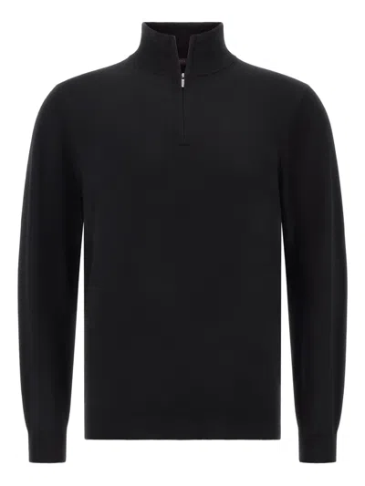 Boggi Milano Ens Black Mock-neck Half-zip Merino-wool Jumper In Multi