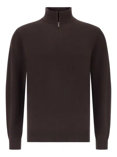 Boggi Milano Half-zip Wool Sweater In Brown