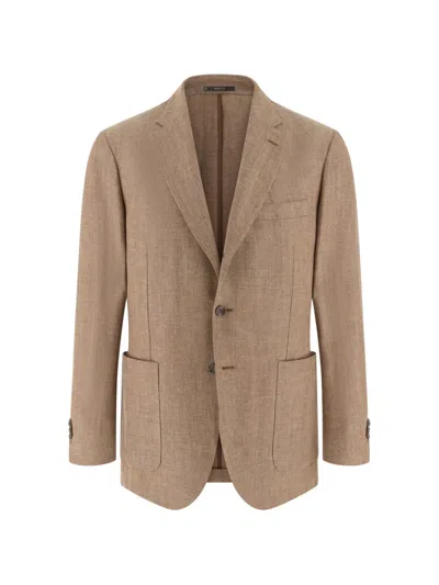 Boggi Milano Herringbone Patch Pocket Blazer In Brown