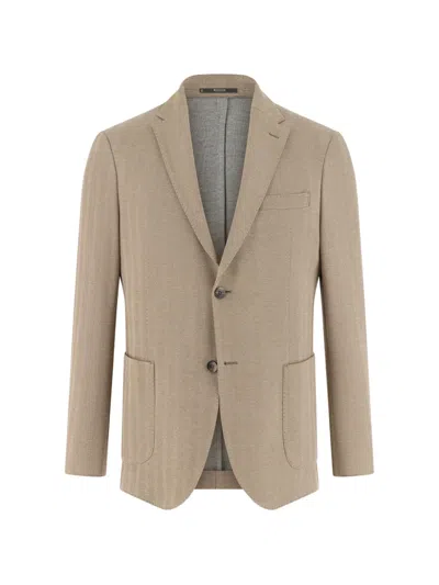 Boggi Milano Herringbone Patch Pocket Jacket In Neutral
