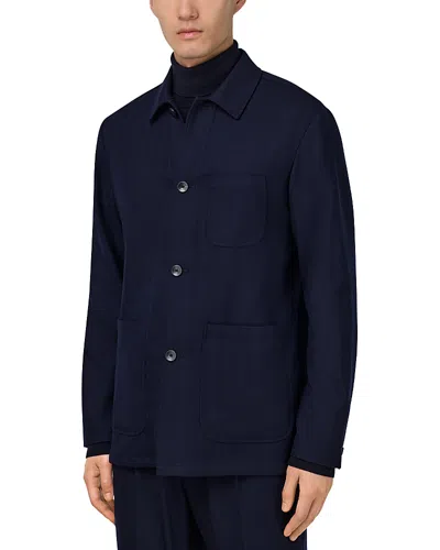 Boggi Milano Herringbone Shirt Jacket In Blue