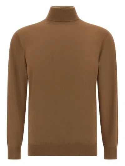 Boggi Milano Ens Hazelnut Turtle-neck Merino-wool Jumper In Brown