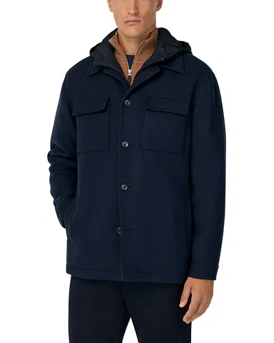 Boggi Milano Hooded Shirt Jacket In Blue