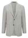 Boggi Milano Houndstooth Jacket In Linen And Wool In Grey