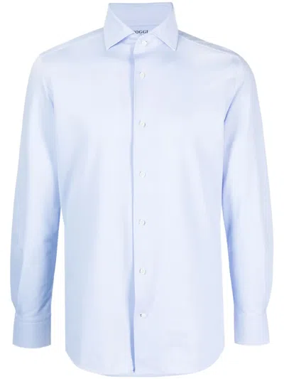 Boggi Milano Japanese Jersey Button-up Shirt In Blue