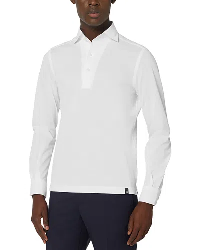 Boggi Milano Japanese Jersey Long Sleeve Polo Shirt In White