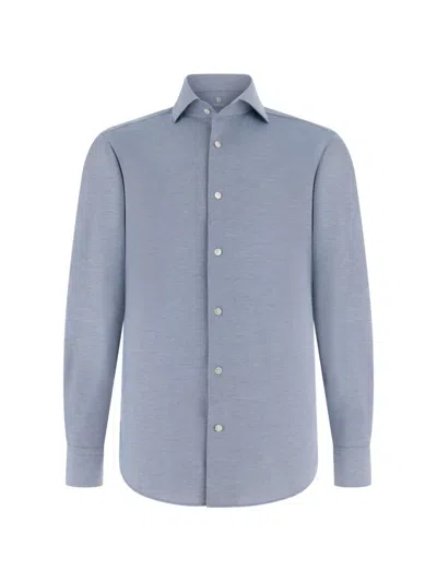 Boggi Milano Regular Fit Japanese Jersey Shirt In Blue