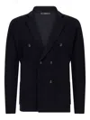 Boggi Milano Ens Navy Blue Collared Double-breasted Wool Jacket In Blue