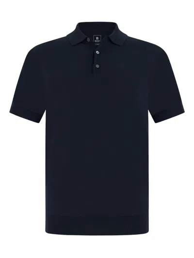 Boggi Milano Knitted Mother-of-pearl Polo Jumper In Black