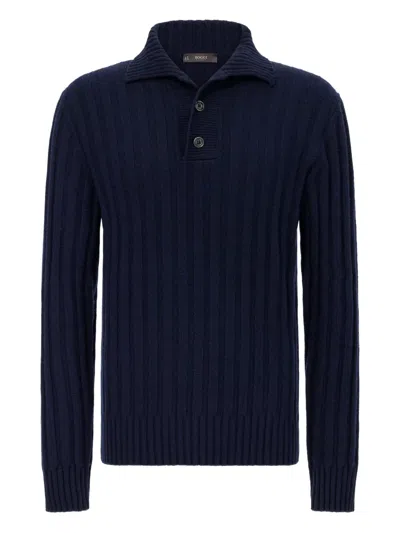 Boggi Milano Knitted Polo-neck Pullover In Blue