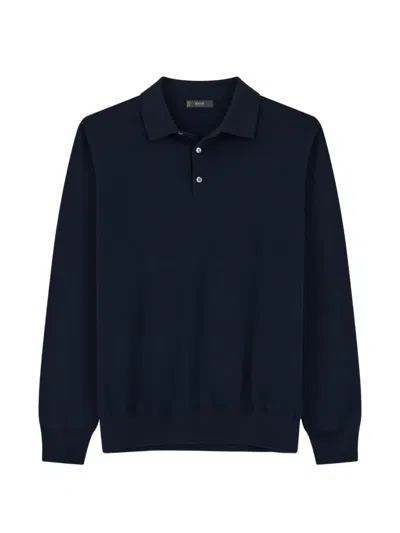 Boggi Milano Ens Polo-collar Regular-fit Merino Wool Jumper Navy Blue