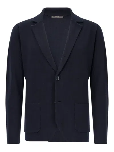 Boggi Milano Knitted Wool Single-breasted Blazer In Blue