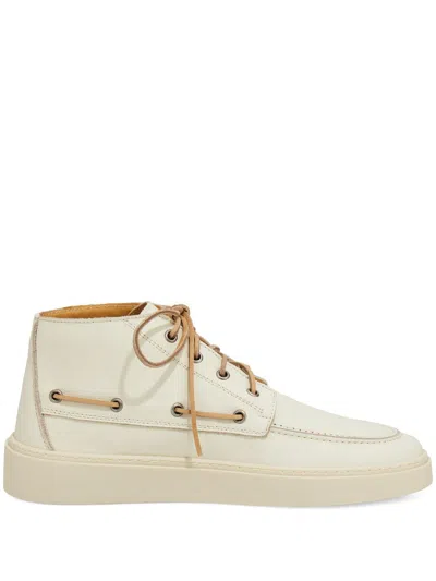 Boggi Milano Leather High-top Boat Shoes In Neutrals