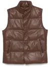 Boggi Milano Leather Padded Gilet In Brown