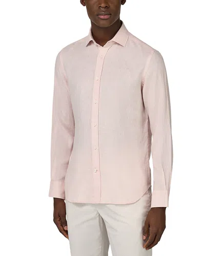 Boggi Milano Linen Button Front Shirt In Pink