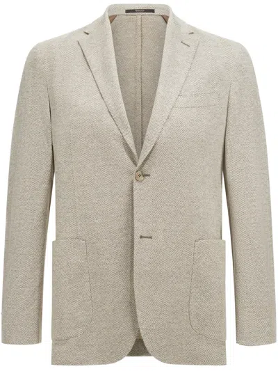 Boggi Milano B Jersey Linen And Cotton Herringbone Jacket In Neutrals