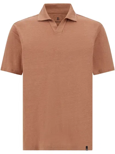 Boggi Milano Linen Polo Shirt In Brown