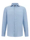Boggi Milano Linen Button Front Shirt In Blue