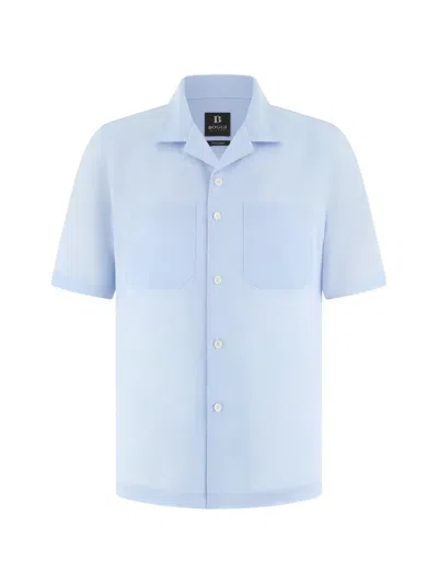 Boggi Milano Linen Short-sleeve Shirt In Blue
