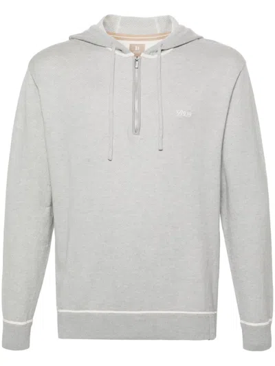 Boggi Milano Logo-embroidered Knitted Hoodie In Grey