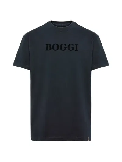 Boggi Milano Logo-print Cotton T-shirt In Blue