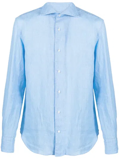 Boggi Milano Long-sleeve Linen Shirt In Blue