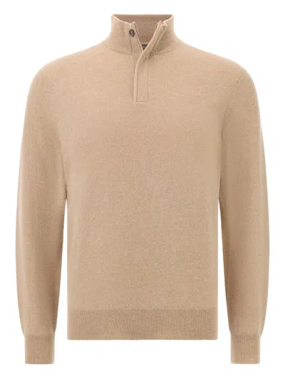 Boggi Milano Ens Beige Half-zip Wool And Cashmere Jumper Xl In Brown
