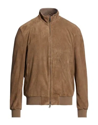 Boggi Milano Man Jacket Taupe Size Xl Goat Skin, Cotton, Elastane In Animal Print