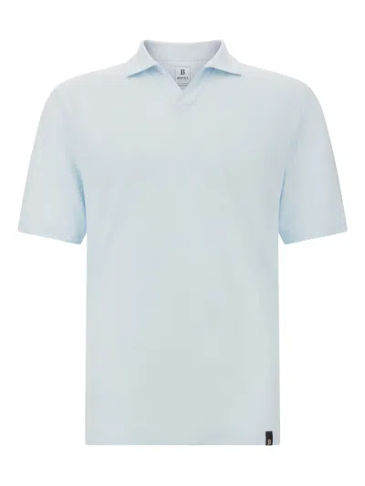 Boggi Milano Stretch Linen Jersey Polo Shirt In Blue