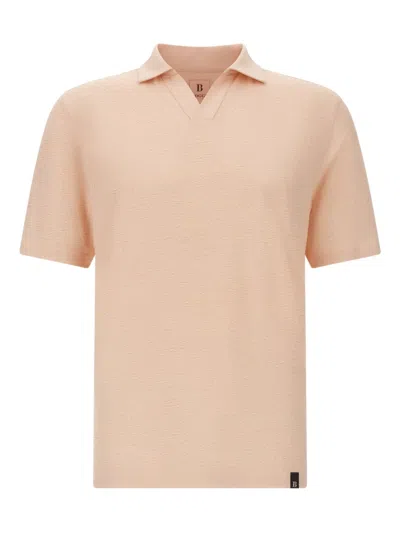Boggi Milano Stretch Linen Jersey Polo Shirt In Pink