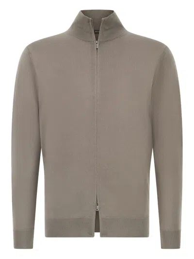 Boggi Milano Ens Taupe Zip-up Merino-wool Jumper In Brown