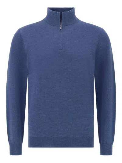 Boggi Milano Ens Indigo Half-zip Merino-wool Jumper Xl In Blue