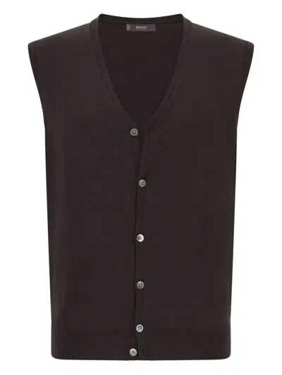 Boggi Milano Merino Wool Mother-of-pearl Button Vest In Brown