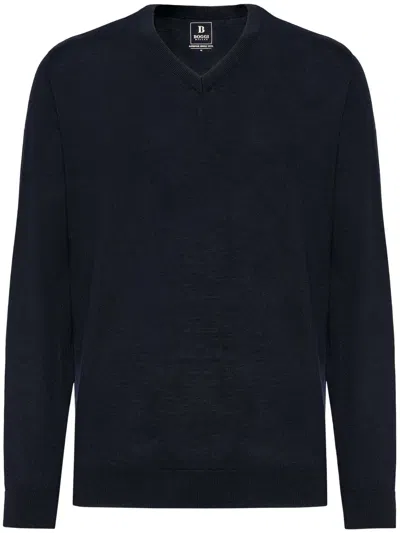Boggi Milano Merino-wool V-neck Sweater In Blue