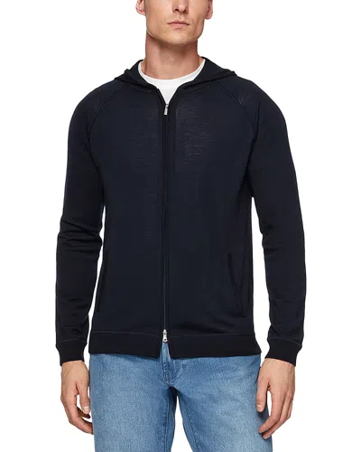 Boggi Milano Merino Wool Zip Front Hoodie In Blue