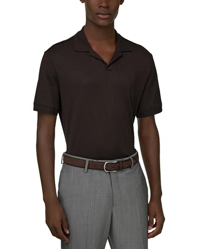 Boggi Milano Mini Jacquard Open Collar Shirt In Brown