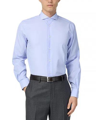 Boggi Milano Non-iron Twill Naples Collar Dress Shirt In Blue