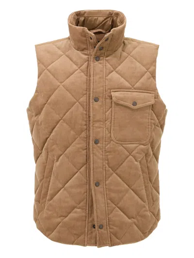 Boggi Milano Padded Cotton Velvet Gilet In Brown