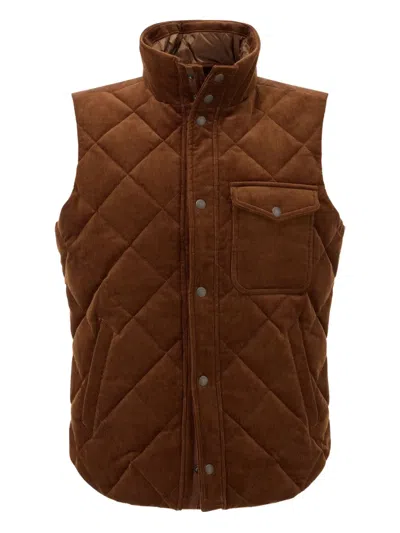 Boggi Milano Quilted Corduroy Vest In Brown