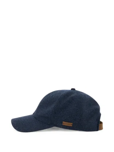 Boggi Milano Peaked Cap In Wool Blend Herringbone In Gray