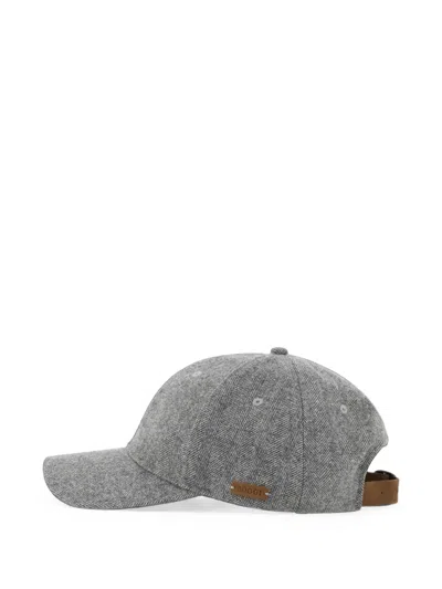 Boggi Milano Peaked Cap In Wool Blend Herringbone In Green