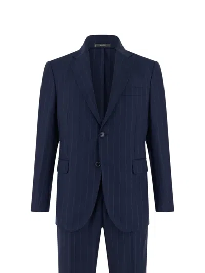 Boggi Milano Pinstriped Flap-pockets Suit In Blue