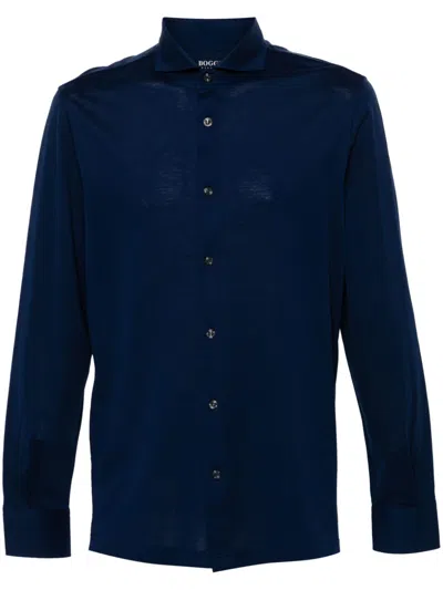 Boggi Milano Piqué-weave Shirt In Blue