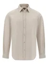 Boggi Milano Polo-collar Linen Shirt In Neutral