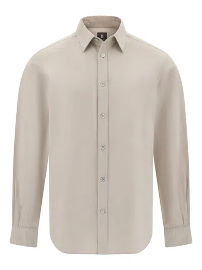 Boggi Milano Polo-collar Linen Shirt In Neutral
