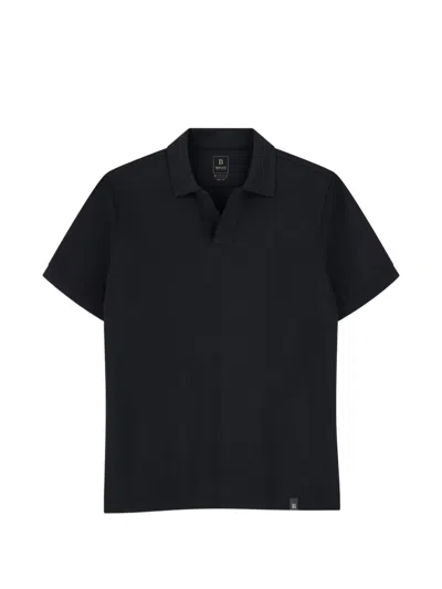 Boggi Milano Polo In Stretch Cotton Blend Piqué Cool Jade-fresh In Black