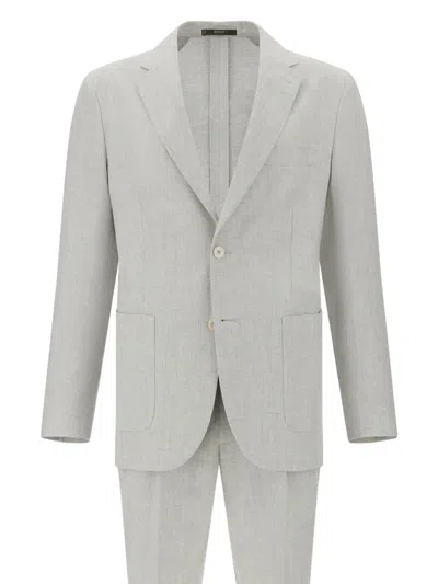 Boggi Milano Prince Of Wales Check Suit In Linen And Cotton In Grey