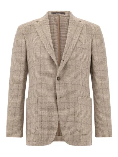 Boggi Milano Prince Wales-check Single-breasted Blazer In Neutral