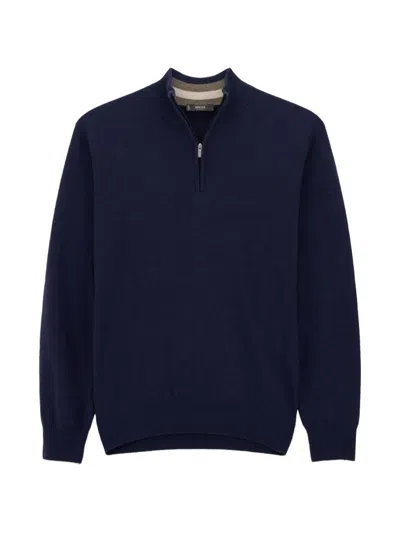Boggi Milano Quarter-zip Jumper In Cashmere Blend In Blue